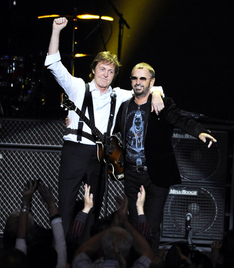 Former Beatles Paul McCartney and Ringo Starr at the Change Begins Within Concert in New York on April 4, 2009.