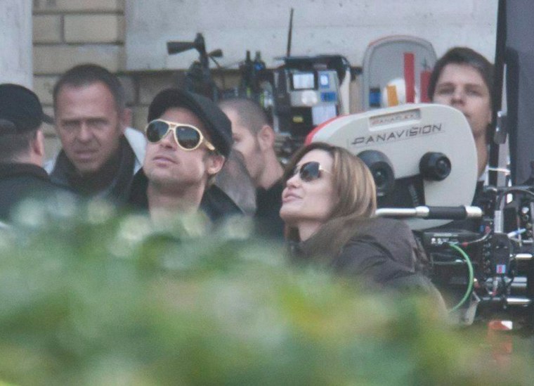 Brad Pitt and Angelina Jolie are seen on the set of the film Jolie is directing in Budapest, Hungary.