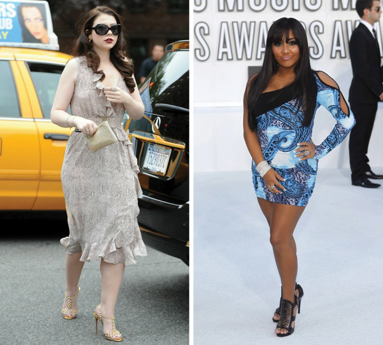 Michelle Trachtenberg, left, makes her way to a Fashion Week event in New York and Snooki attends the MTV Video Music Awards in Los Angeles.