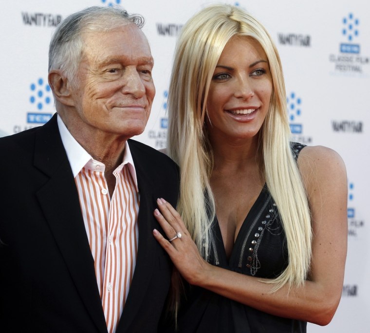 Crystal Harris and then-fiance Hugh Hefner in Hollywood on April 28.