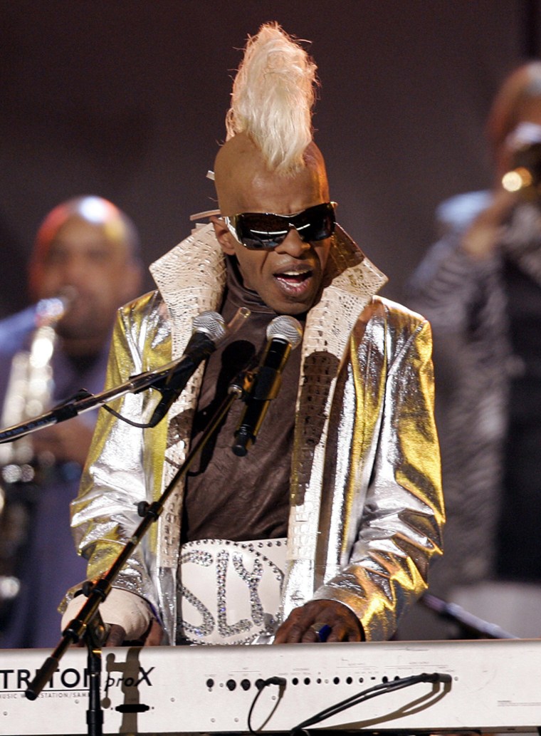 Sly Stone takes part in a Sly & The Family Stone tribute during the 48th Annual Grammy Awards in Los Angeles on Feb. 8, 2006.