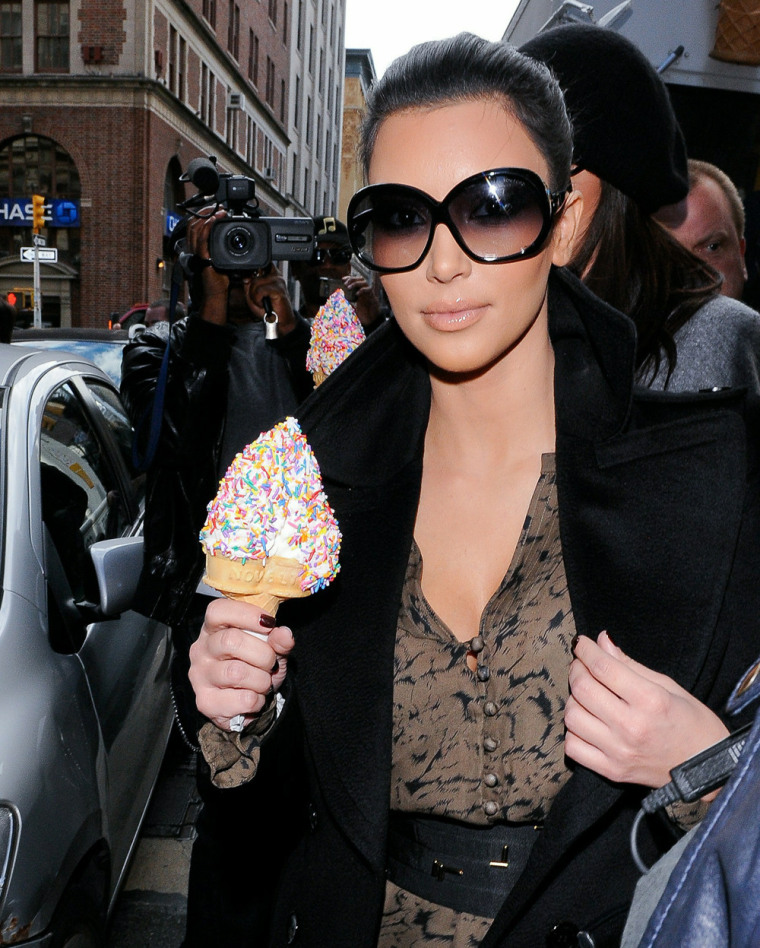 Kim Kardashian buys an ice cream cone from a food vendor in New York's Soho neighborhood last October.