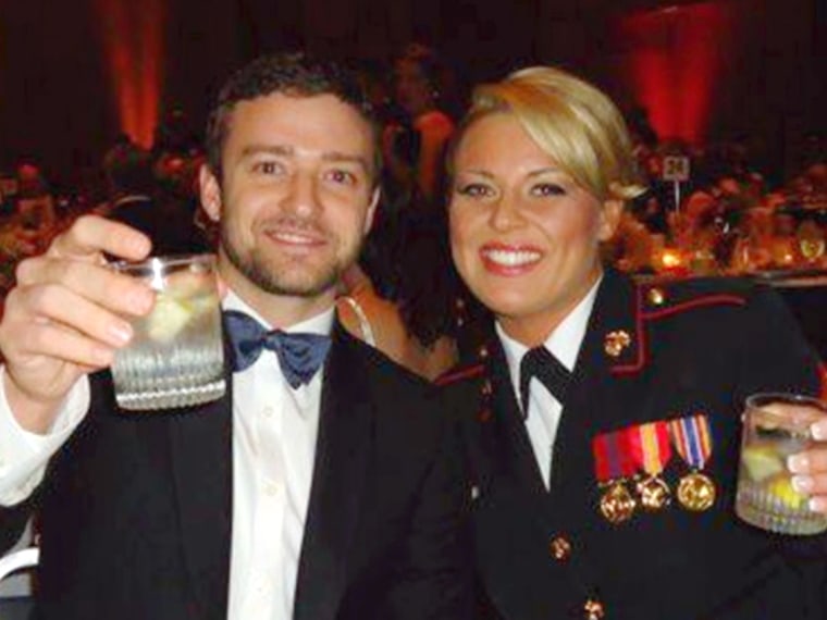 Justin Timberlake and Cpl. Kelsey De Santis, prior to hitting the dance floor.