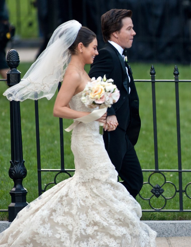 Mila Kunis and Mark Wahlberg on the set of the movie \"Ted\" in Boston.