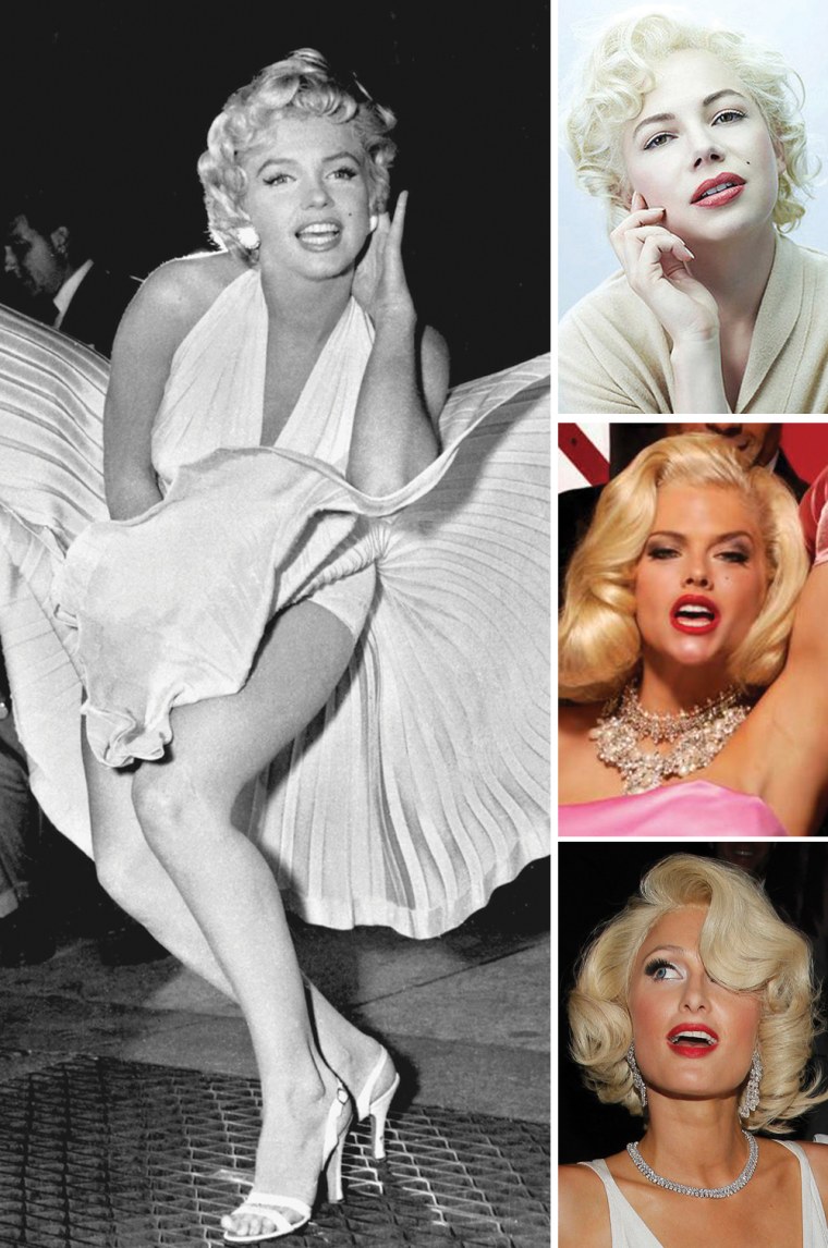 Marilyn Monroe, left, and three Hollywood wannabes, from top right: Michelle Williams, Anna Nicole Smith and Paris Hilton.