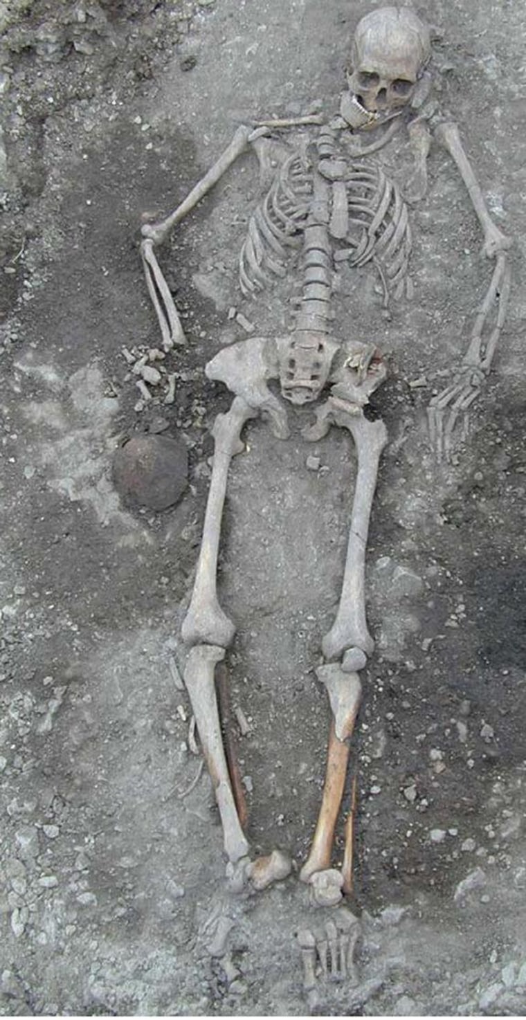 DNA taken from ancient European skeletons reveals that the genetic makeup of Europe mysteriously transformed about 4,500 years ago, new research suggests. Here, a skeleton, not used in the study, but from the same time period, that was excavated from a grave in Sweden.