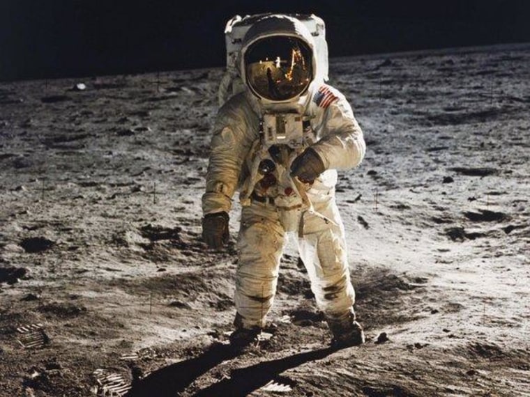 Apollo 11 astronaut Buzz Aldrin walks on the moon in July 1969 in this photo snapped by Neil Armstrong.