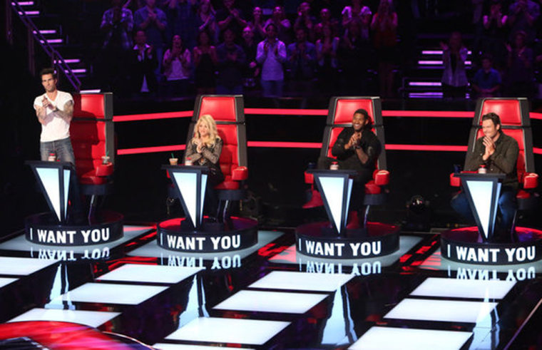 \"The Voice\" judges, from left, Adam Levine, Shakira, Usher, and Blake Shelton.