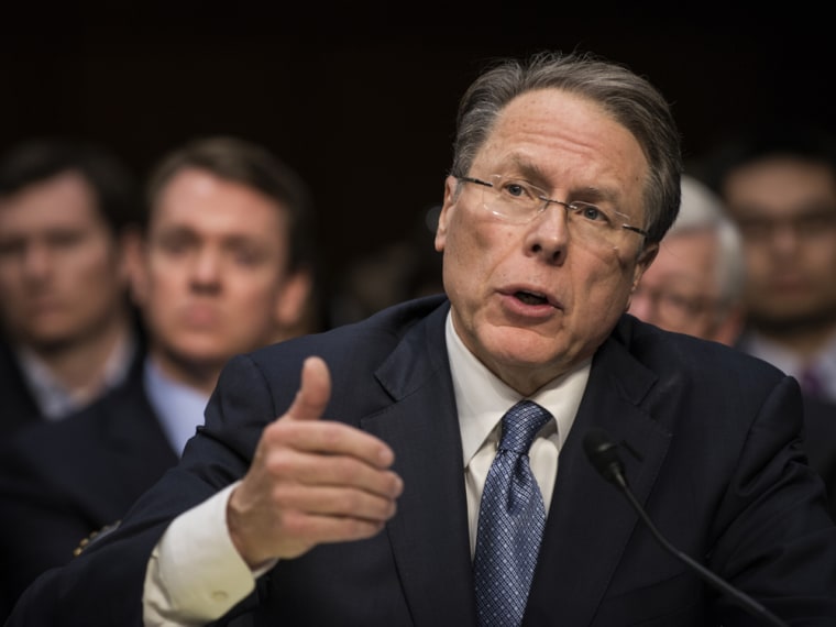 Wayne LaPierre, chief executive officer of the National Rifle Association, speaks during a hearing of the Senate Judiciary Committee on Capitol Hill on Jan. 30 in Washington, D.C. The NRA spent more on lobbying in the first quarter than it had on any quarter ever.