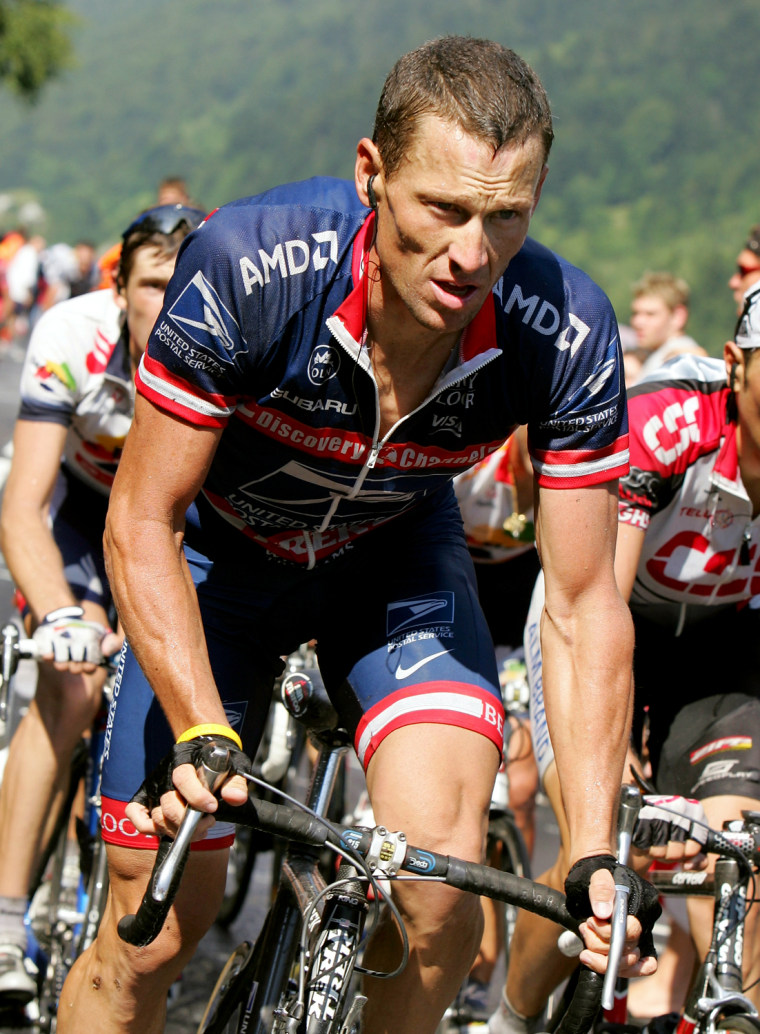 Lance Armstrong of the USA riding for the US Postal Service team presented by Berry Floor in the final climb to La Mongie during Stage 12 of the Tour de France between Castelsarrasin and La Mongie on July 16, 2004 in La Mongie, France.