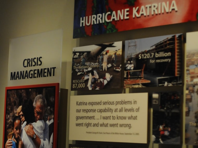 An exhibit is shown in the museum area at the George W. Bush Presidential Library and Museum in Dallas.
