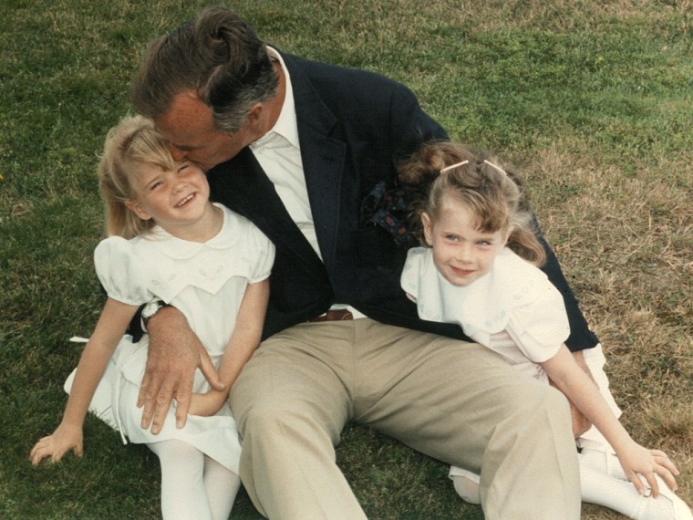 President Bush with granddaughters Jenna (left) and Barbara.