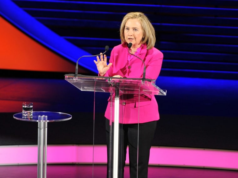 This image released by Women in the World shows former Secretary of State Hillary Rodham Clinton speaking at the Women in the World Conference on Friday, April 5, 2013, in New York.