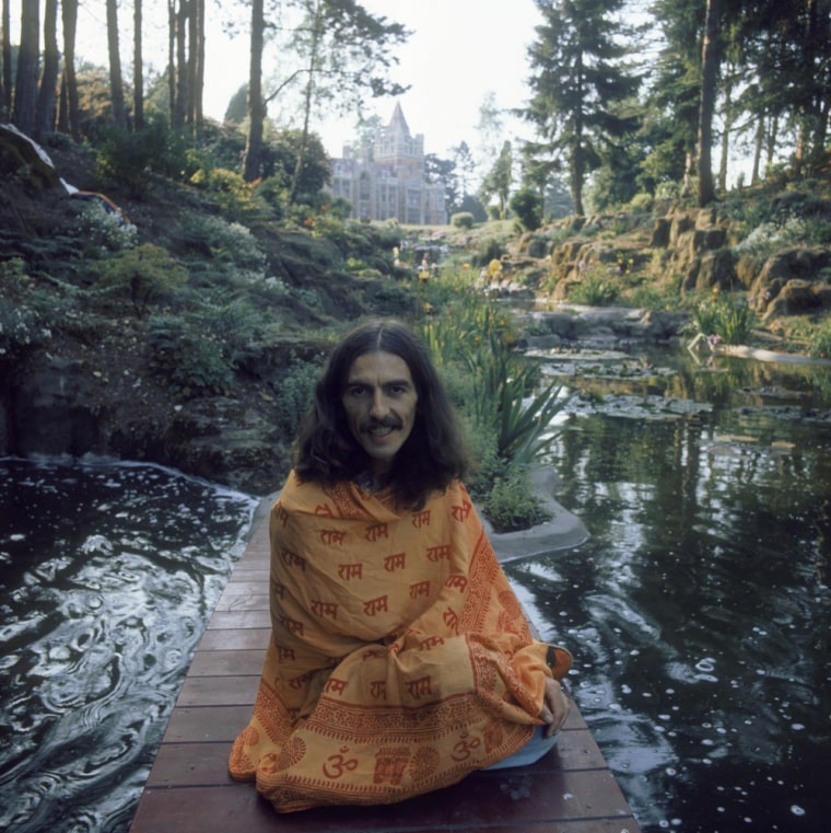 Harrison in 1975, on the grounds of his home, Friar Park, near Henley-on-Thames, south Oxfordshire, England.