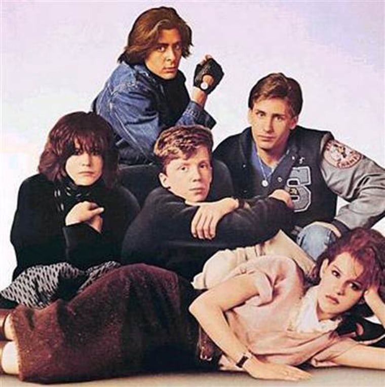 The stars of classic teen angst tale \"The Breakfast Club,\" from left, Ally Sheedy, Judd Nelson, Anthony Michael Hall, Emilio Estevez and Molly Ringwald.