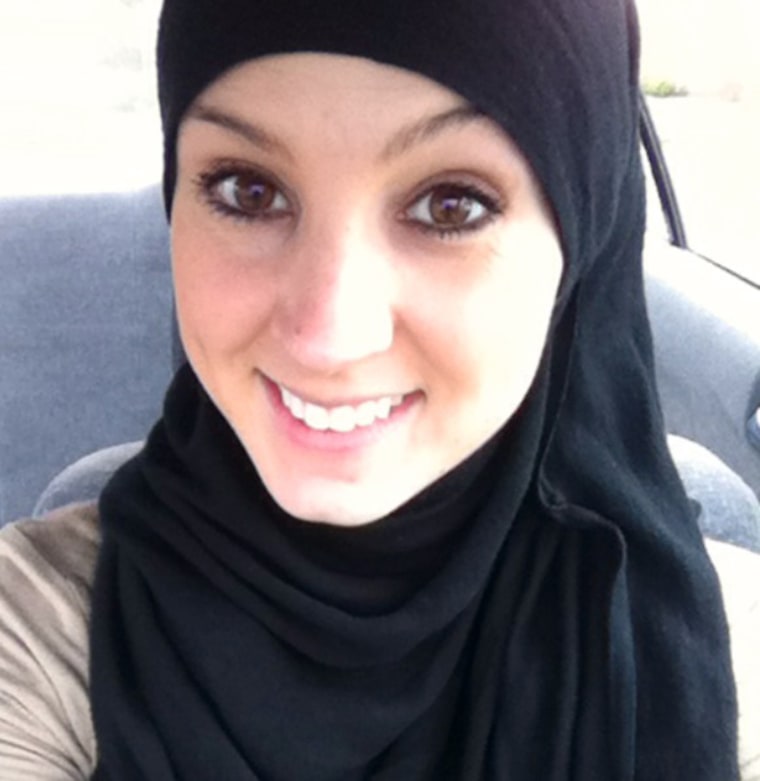 Rebecca Minor, 28, of West Hartford, Conn., converted to Islam five years ago. Wearing a hijab