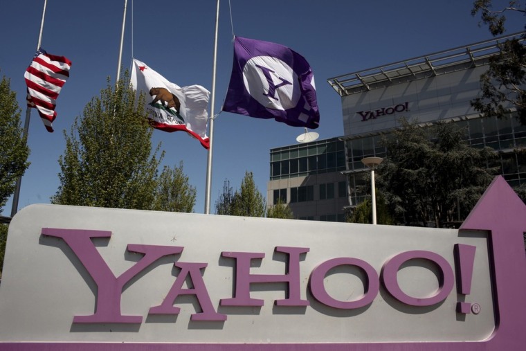 The Yahoo logo is shown at the company's headquarters in Sunnyvale, California in this file photo taken April 16, 2013.