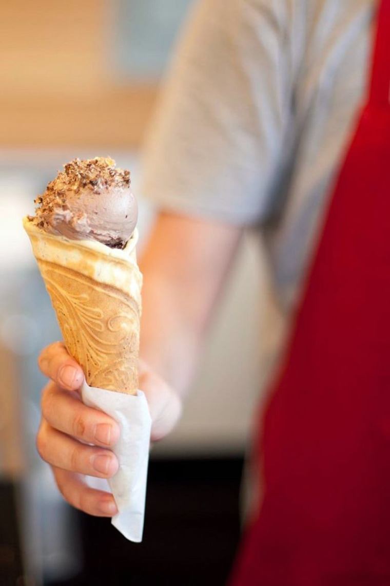 Chocolate-flavored ice cream cone.