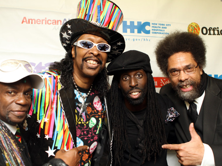Boogie Cordell Mosson, Bootsy Collins, Tye Tribbett, and Dr. Cornel West in 2011.