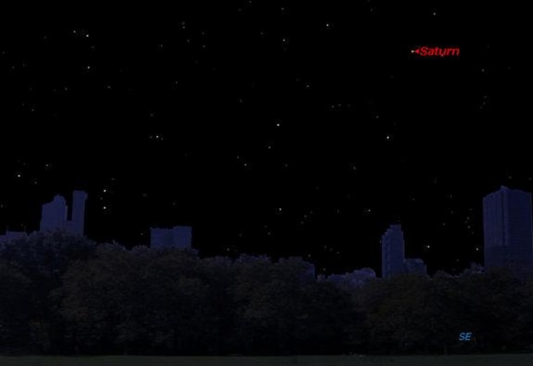 This sky map shows the location of Saturn in the southeastern night sky at 10 p.m. on Saturday to observers at mid-northern latitudes.