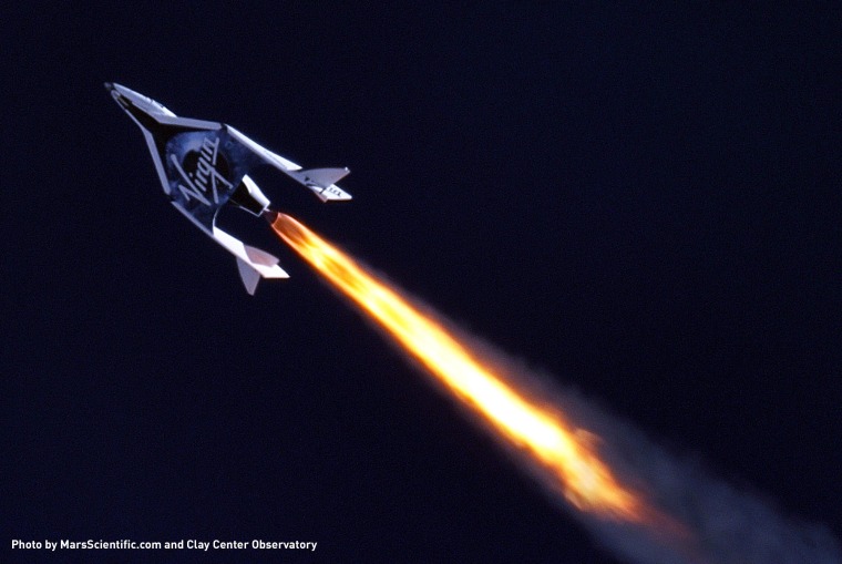 A 16-second rocket blast sends SpaceShipTwo toward the heavens.