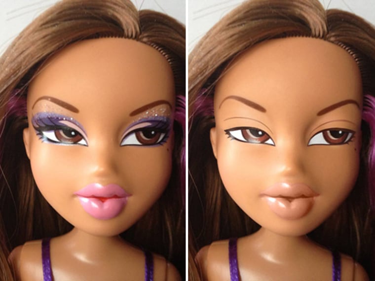 A Bratz doll with makeup stripped