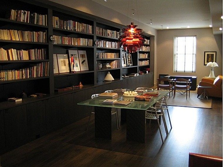 Built-in bookcases in the library have room for thousands of books.