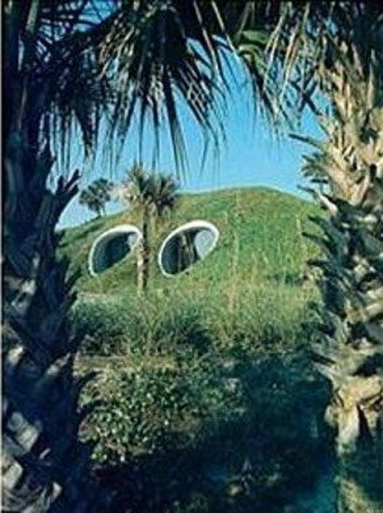 The dome barely peaks up from between the palm trees.