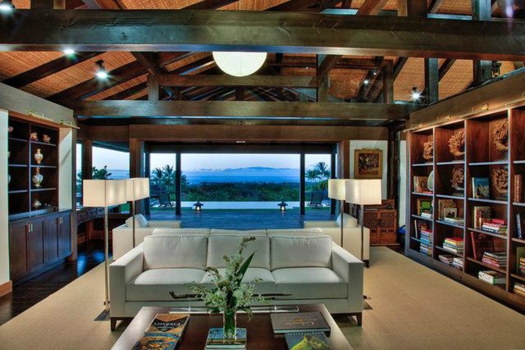 The living room features plenty of built-ins, and a fabulous view, of course.