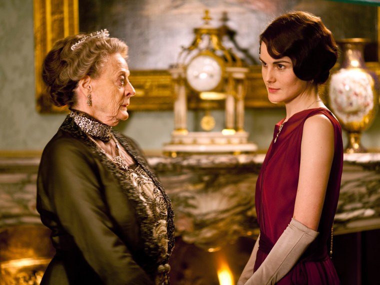 From left to right: Dame Maggie Smith as Violet, Dowager Countess of Grantham and Michelle Dockery as Lady Mary