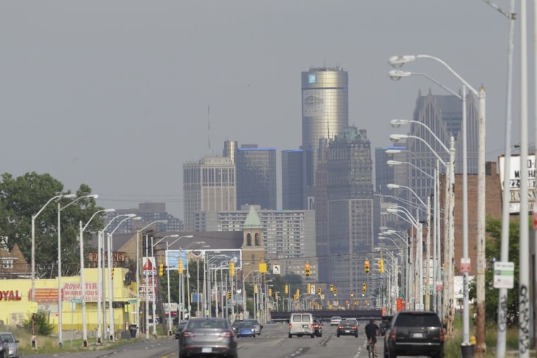 The Detroit skyline is seen from Grand River on Thursday, July 18, 2013.