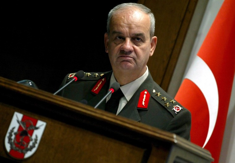 A file picture dated 28 August 2008 shows the then Turkish General Staff new Commander Ilker Basbug during the handover ceremony of Turkey's top military post in Ankara. The former military chief, Ilker Basbug, was sentenced to life imprisonment on Monday for his role in a plot aimed at bringing down the government.