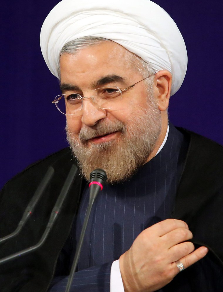 Iranian President Hassan Rouhani speaks during a news conference in Tehran on Tuesday.