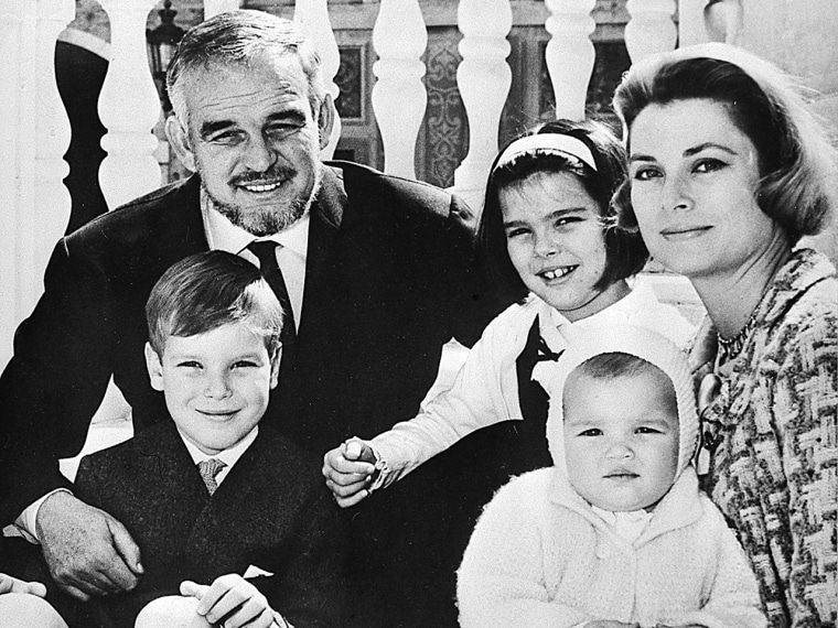 ** FILE ** Prince Rainier III of Monaco and Princess Grace, holding Princess Stephanie, pose with their children on the palace steps in Monaco, France...