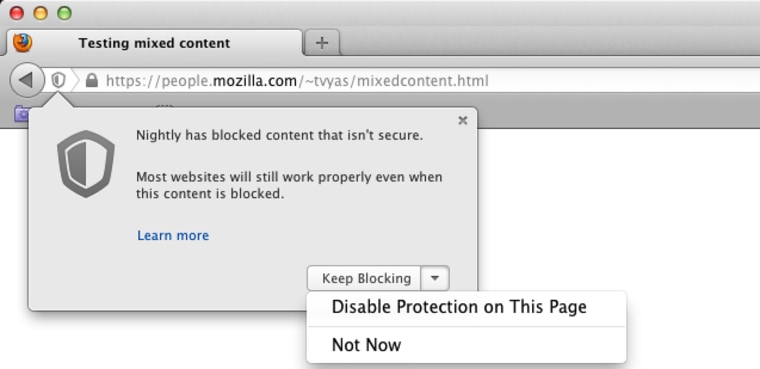 Shield notification, Firefox