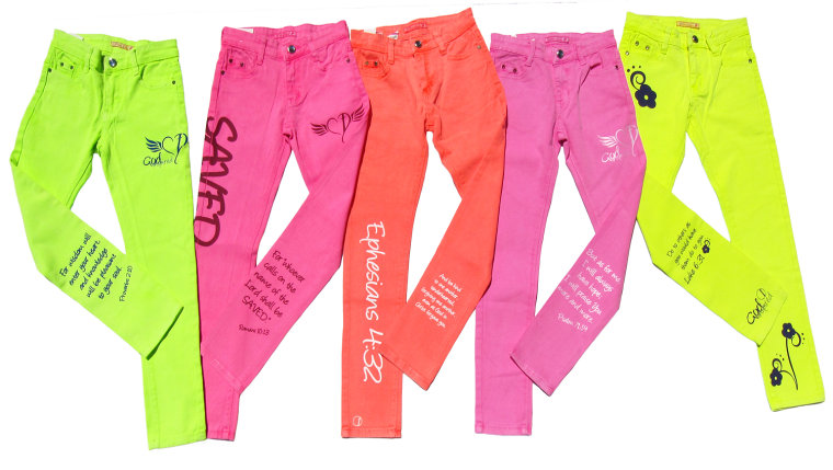 Kylie Bisutti's new clothing line, called God Inspired Fashion, includes a collection of of neon-colored denim.