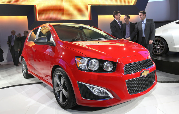 DETROIT, MI - JANUARY 09: Chevrolet introduces the 2013 Chevrolet Sonic during the press preview at the North American International Auto Show at the...