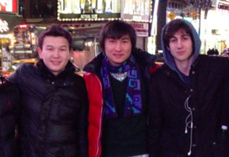 Boston marathon bombing suspect Dzhokhar Tsarnaev, right, poses with Azamat Tazhayakov, and Dias Kadyrbayev in an undated photo taken in New York.