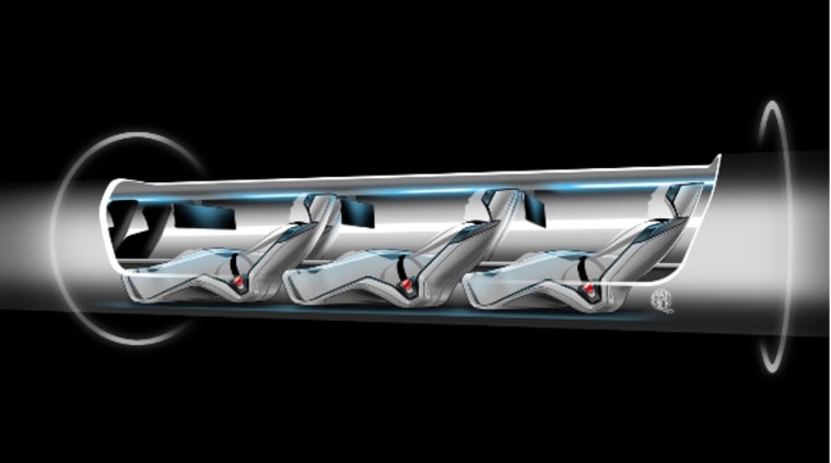 Hyperloop passenger capsule version cutaway with passengers onboard.