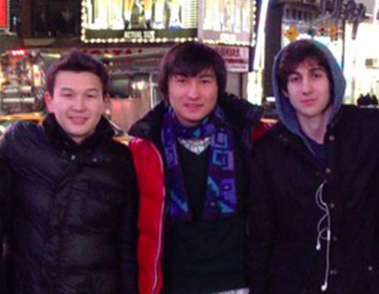 Boston marathon bombing suspect Dzhokhar Tsarnaev, right, poses with Azamat Tazhayakov, left, and Dias Kadyrbayev in an undated photo taken in New York.