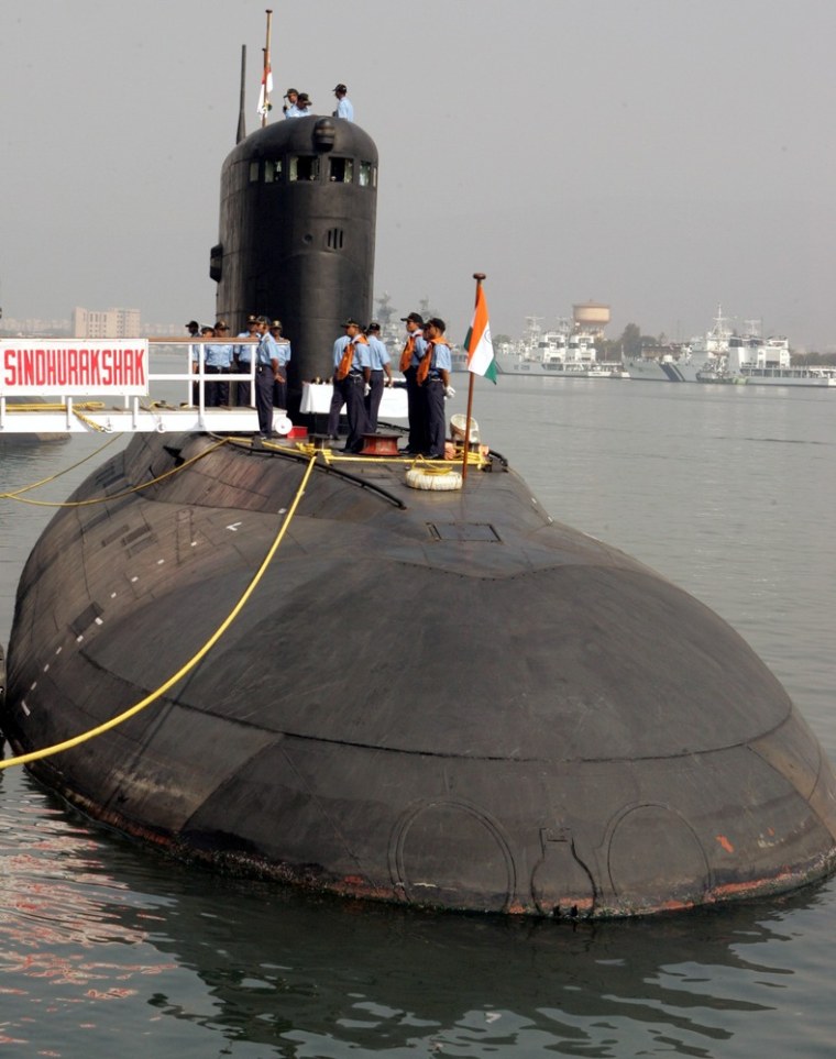 The Indian navy's Sindhurakshak submarine is docked in Visakhapatnam in this Feb. 13, 2006, file photo.