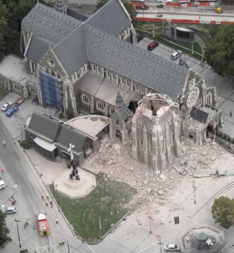 This image shows the damaged cathedral after an earthquake in Christchurch on February 22, 2011.