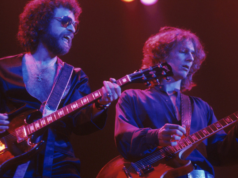 Eric Bloom and Allen Lanier performing circa 1977.