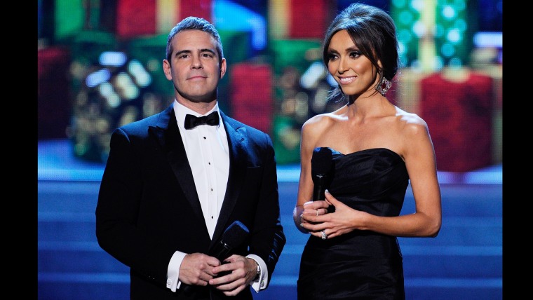 Former Miss Universe host Andy Cohen, shown with co-host Giuliana at the 2012 pageant on Dec. 19, 2012 in Las Vegas, has said he will not be attending this year's festivities in Russia.