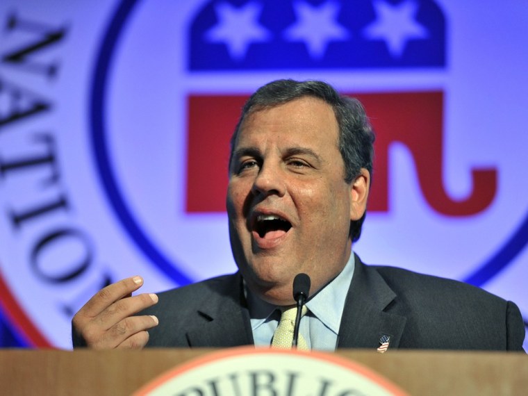 New Jersey Gov. Chris Christie speaks to fellow Republicans, Thursday, Aug. 15, 2013 during the Republican National Committee summer meeting in Boston.