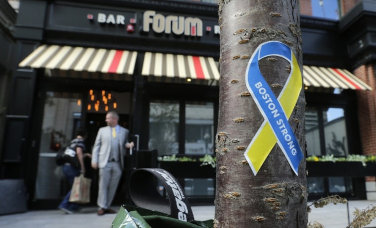 Forum Restaurant, which was damaged after one of the bombs exploded in front of the building, reopened Thursday, for a private event, for the first time since the race.