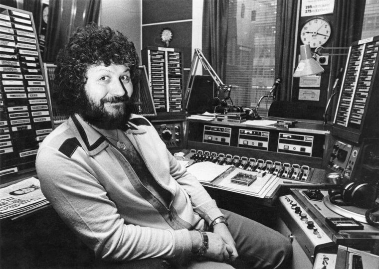 Dave Lee Travis is seen in his studio at London's Broadcasting House in January 1980.