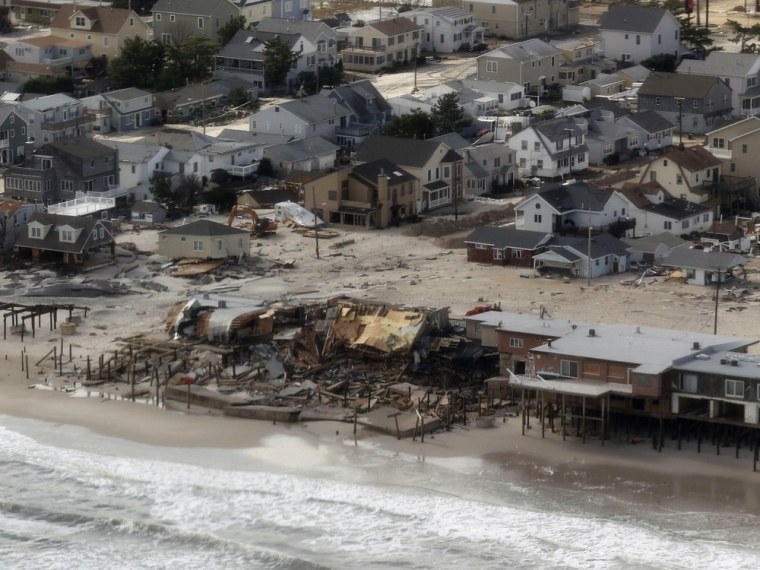 An aerial view of the storm damage over the Atlantic Coast is seen in the aftermath of Hurricane Sandy in Seaside Heights, New Jersey October 31, 2012...