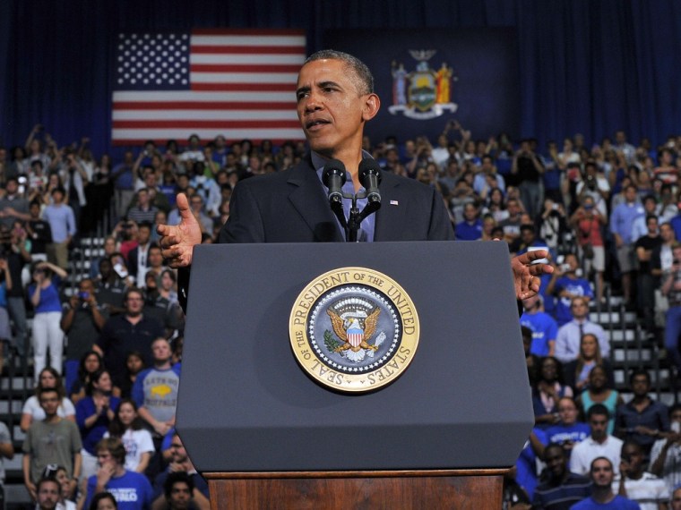 President Barack Obama speaks on education at University of Buffalo on August 22, 2013 in Buffalo, New York.