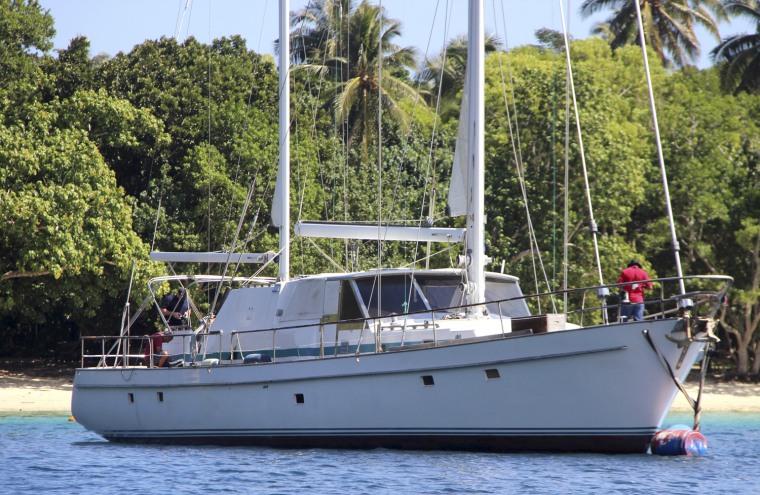 The yacht Raj at anchor in Port Vila, Vanuatu. Packages of cocaine worth $330 million were found on the yacht and seized on Monday.
